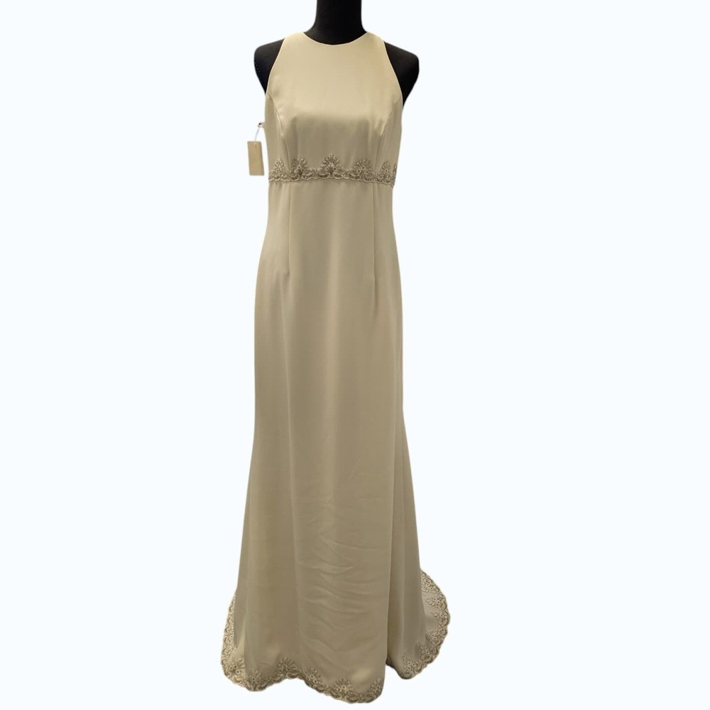 Vintage Jim Hjelm Visions Ivory Wedding Dress Beaded Minimalist Bridal Gown S-10